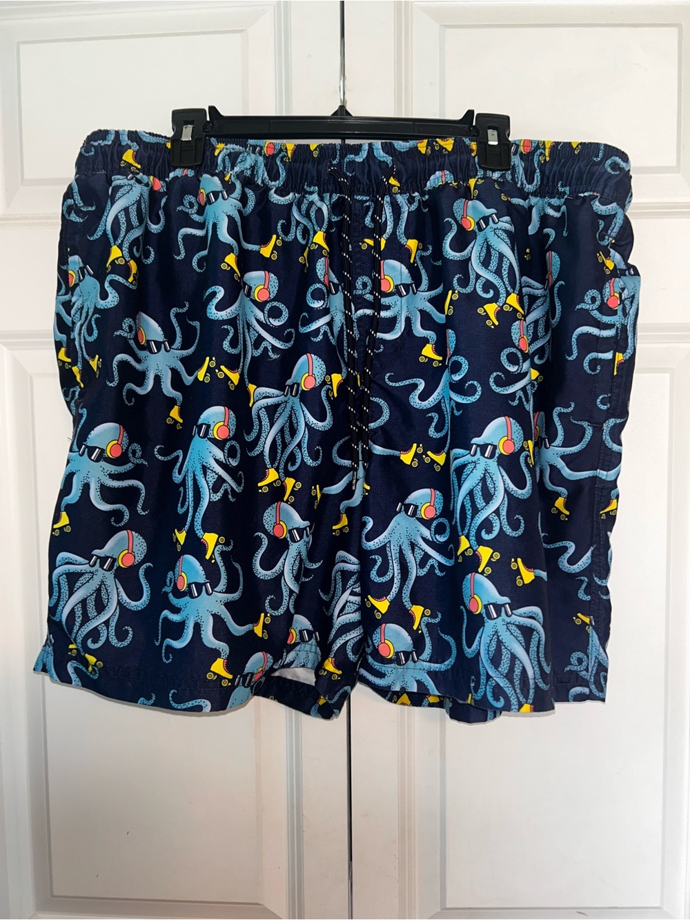 No Boundaries Navy Octopus Pattern Swim Shorts with Blue & Yellow Accents